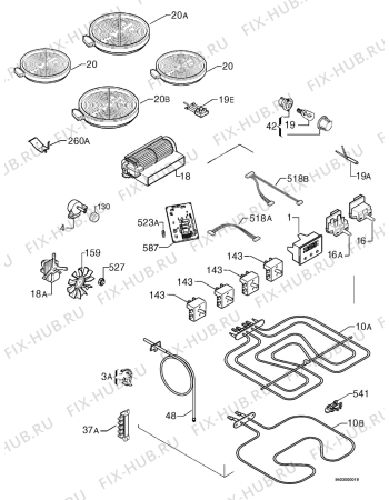 Взрыв-схема плиты (духовки) Faure CVC6097X - Схема узла Electrical equipment 268